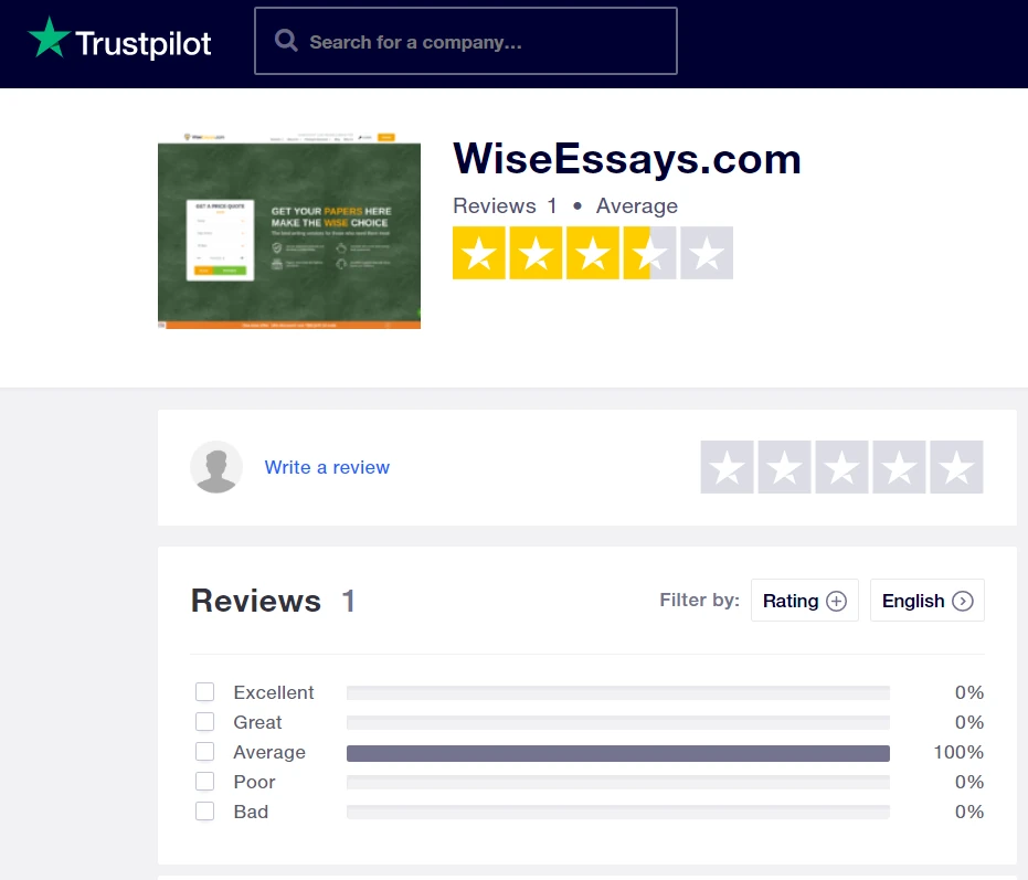 WiseEssays TrustPilot reviews